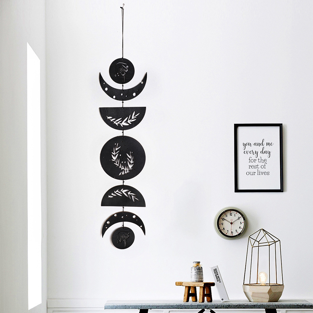 Bohemian black sun and moon wood wall hanging decor Nordic brief wall decoration home decoration