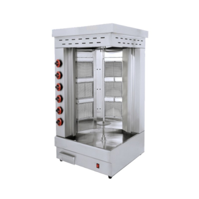 6 Burners Gas Vertical Chicken Rotisserie Automatic Rotating Meat Making Mini Shawarma Machine