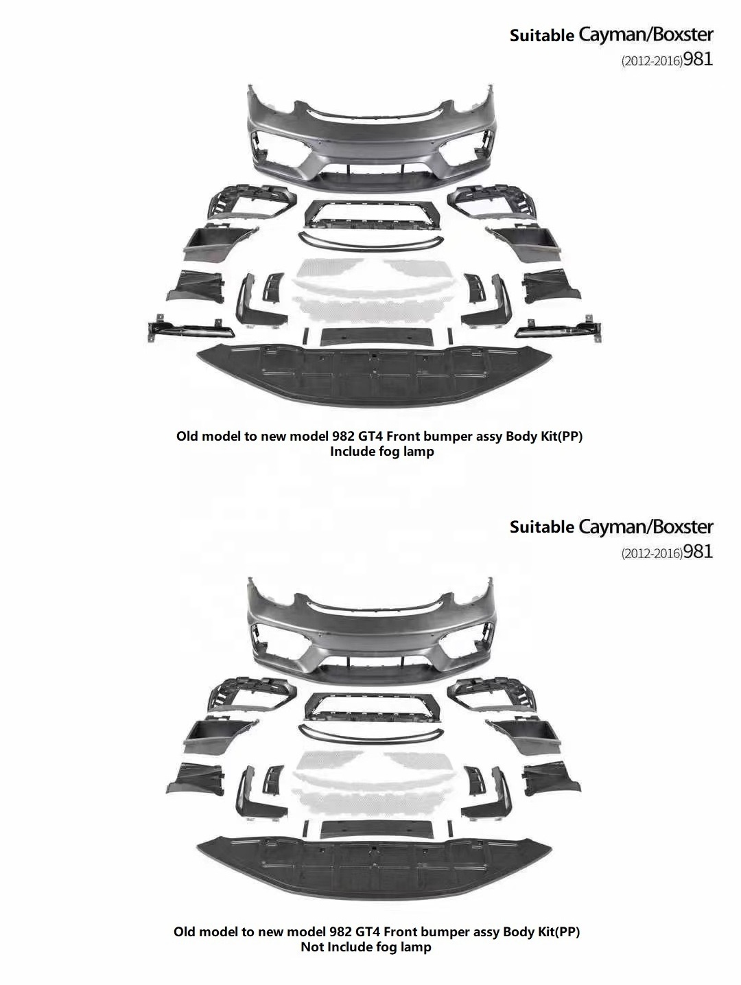 Upgrade Style Exterior Accessories Auto Front Bumper Assy Body Kit for Porsche Cayman Boxster 981 982 update to GT4