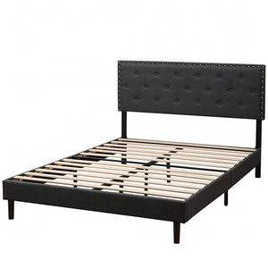 Button Tufted  with Adjustable Headboard, and Modern Riveted Decoration, Wood Slat Support, Velvet Upholstered Platform Bed