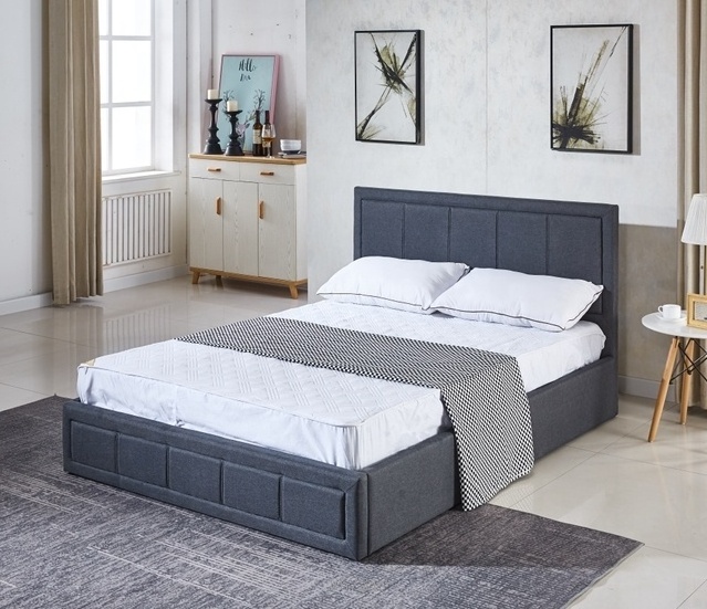 2023 new style grey king size bed frame bedroom furniture adult beds with rectangular shape headboard and footboard