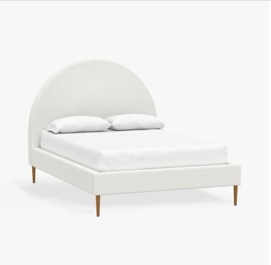 half circle headboard  boucle Upholstered Queen Platform Bed