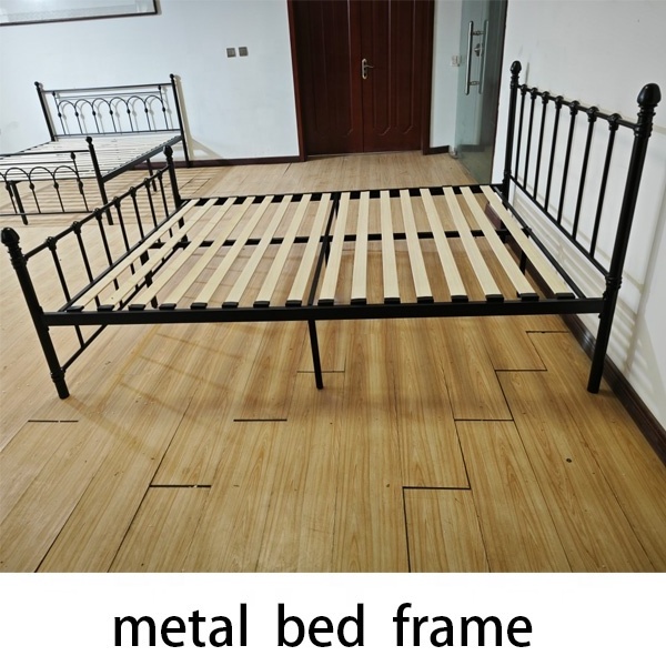 Metal stainless steel  tube  powder coated Wholesale cheap black single size metal bed frames wrought iron bed