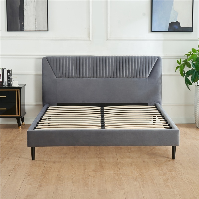 china factory bedroom set furniture Wood Bed Frame King queen fabric upholstered bed 1.8m double bed