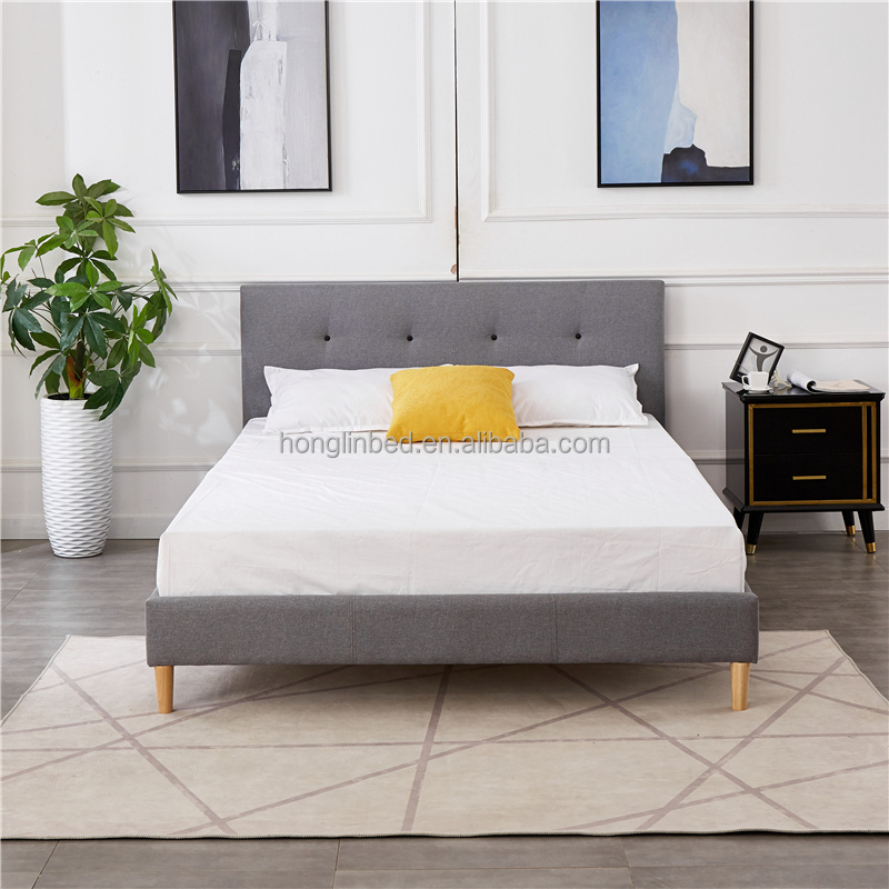 wholesale bedroom furniture set upholstered platform fabric wooden double full twin king queen size bed frame with wood legs