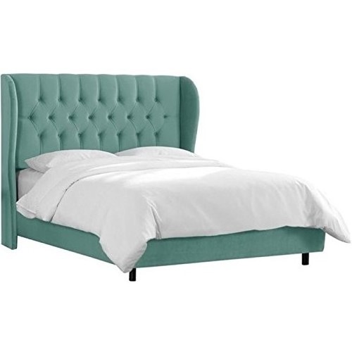 Italian design high quality luxury velvet fabric upholstered bed with tufted winged headboard