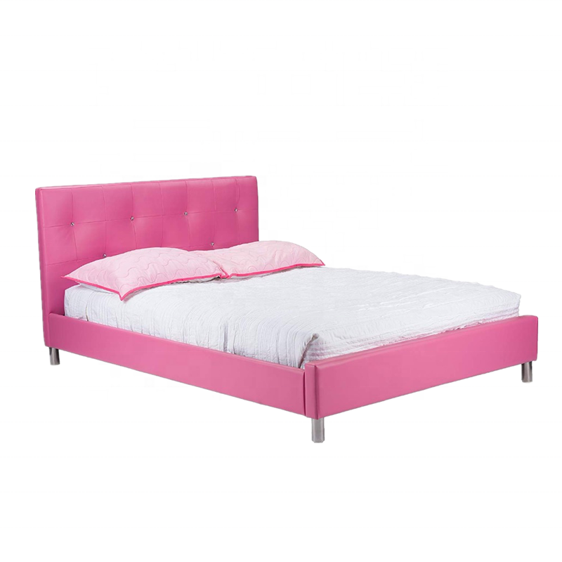 bedroom furniture  pink single lether/ PU platforam bed with diamond