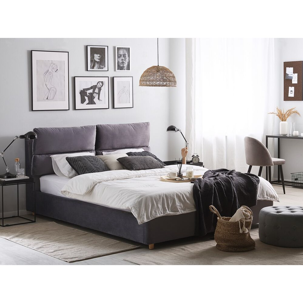 new design high pad royal cama lit de lujo bed grey fabric storage gas lifting double king size bed frame