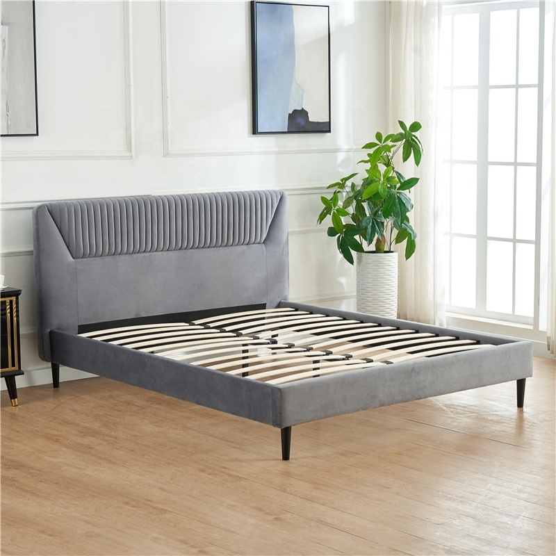 china factory bedroom set furniture Wood Bed Frame King queen fabric upholstered bed 1.8m double bed