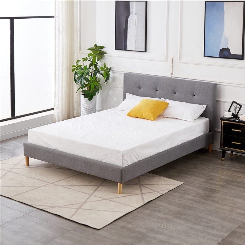 wholesale bedroom furniture set upholstered platform fabric wooden double full twin king queen size bed frame with wood legs