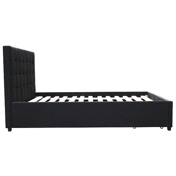 beautiful looks sturdy strong frame large storage drawers high density foam Tufted headboard and upholstered faux fabric bed