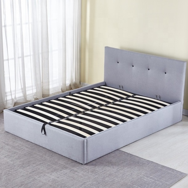 Gas Lift Up Storage Platform Box Bed Frame Upholstered Queen Size Beds with Tufted Headboard and Under Bed Storage