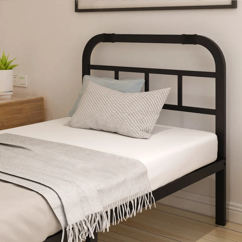 Free Sample Platform Headboard Steel Iron Metal Bed/Twin Single Queen Metal Bed For Bedroom Furniture