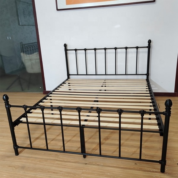 Metal stainless steel  tube  powder coated Wholesale cheap black single size metal bed frames wrought iron bed