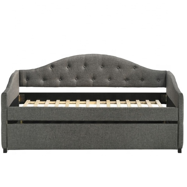 Nordic style bedroom or living room Trundle Upholstered Tufted Sofa Bed, with Button upholstery day bed with   Twin Trundle