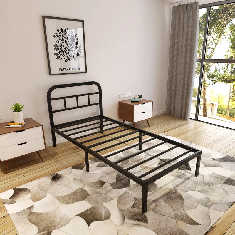 Free Sample Platform Headboard Steel Iron Metal Bed/Twin Single Queen Metal Bed For Bedroom Furniture