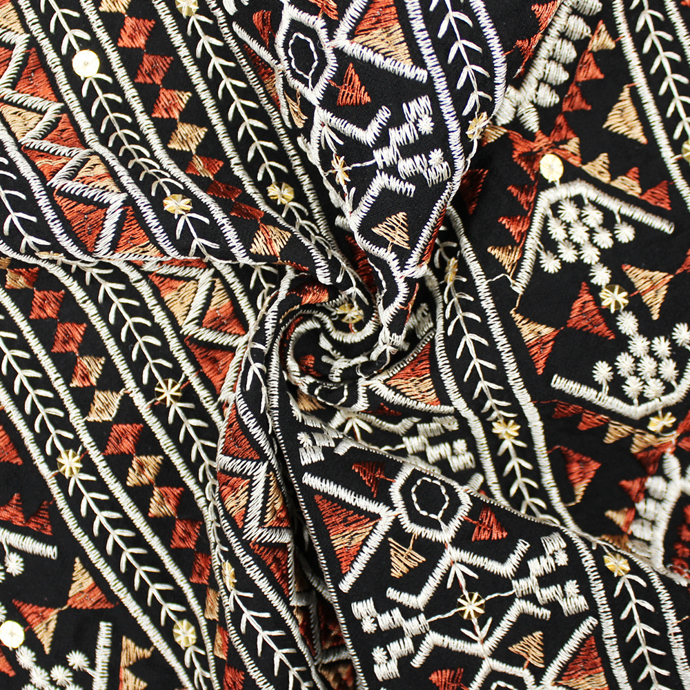 New Ethnic Custom Color 15% Nylon 85% Rayon Sequin Embroidery Fabric For Dresses