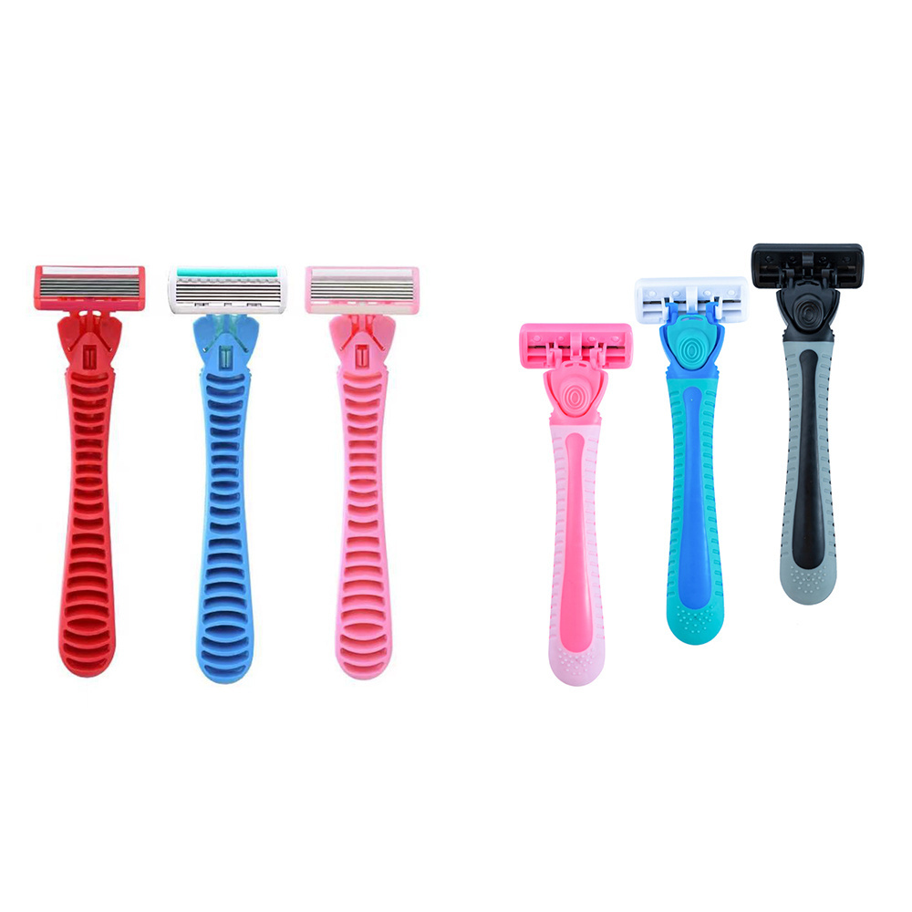 Six blade shavers with lubricant bar and super rubber handle razors for men