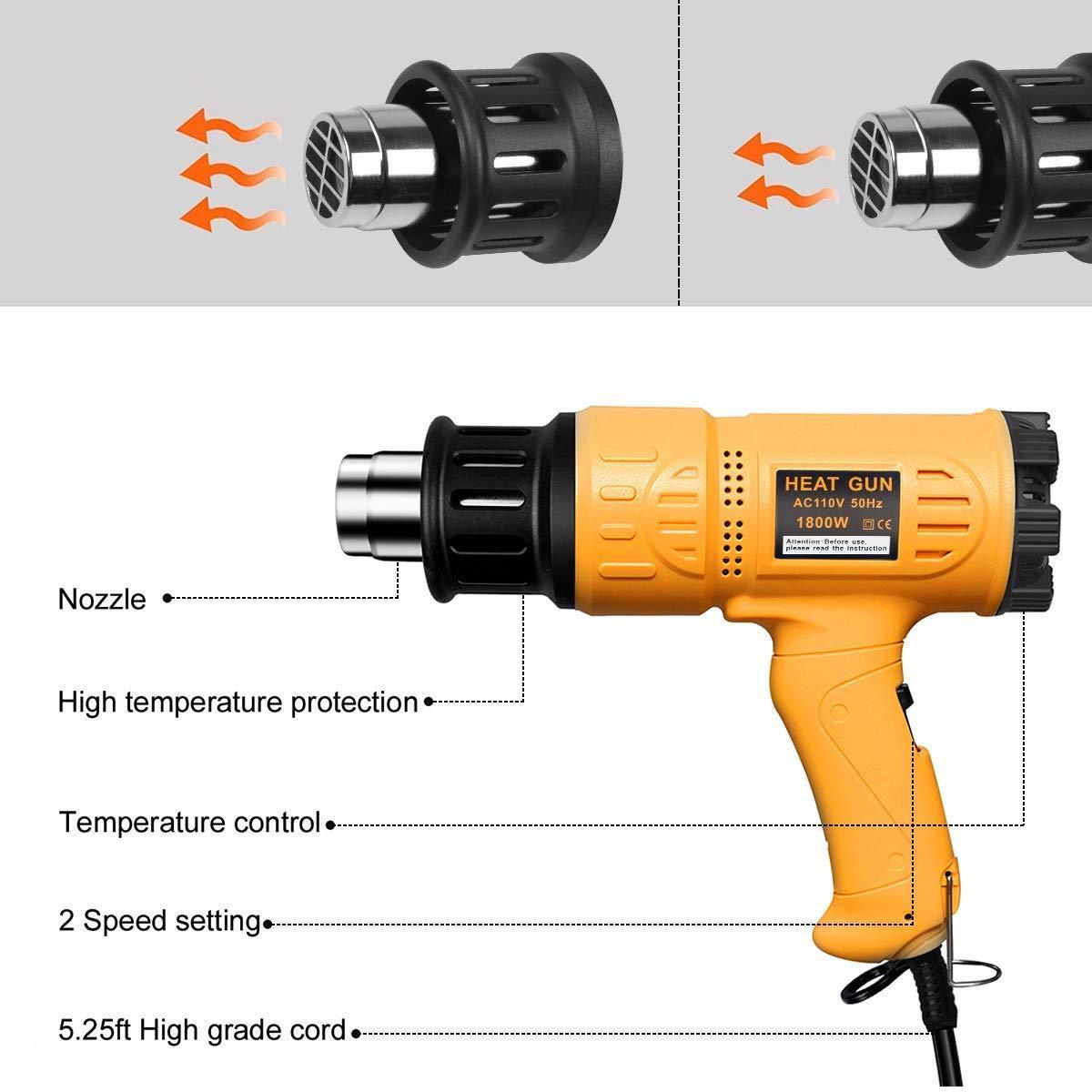 Power 2000W Fast Heating Variable Temperature Adjustable Two Air Flow Speed Heat Gun Hot Air Gun with LCD Digital Displaying