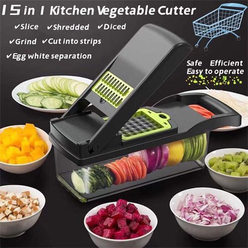 Vegetable Chopper Slicer 15-in-1 with Spice Chopper Set 7 Blades Veggie Dicer Onion Fruit Cutter