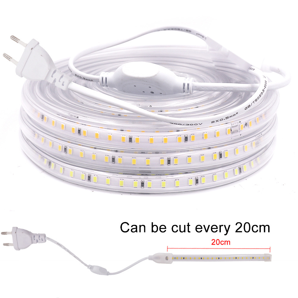 2835 220V LED Strip Light 20CM Cut 120LED/m Flexible Led Ribbon Light with ON/OFF Switch Power Plug EU UK 1m 5m 10m 20m 50m 100m