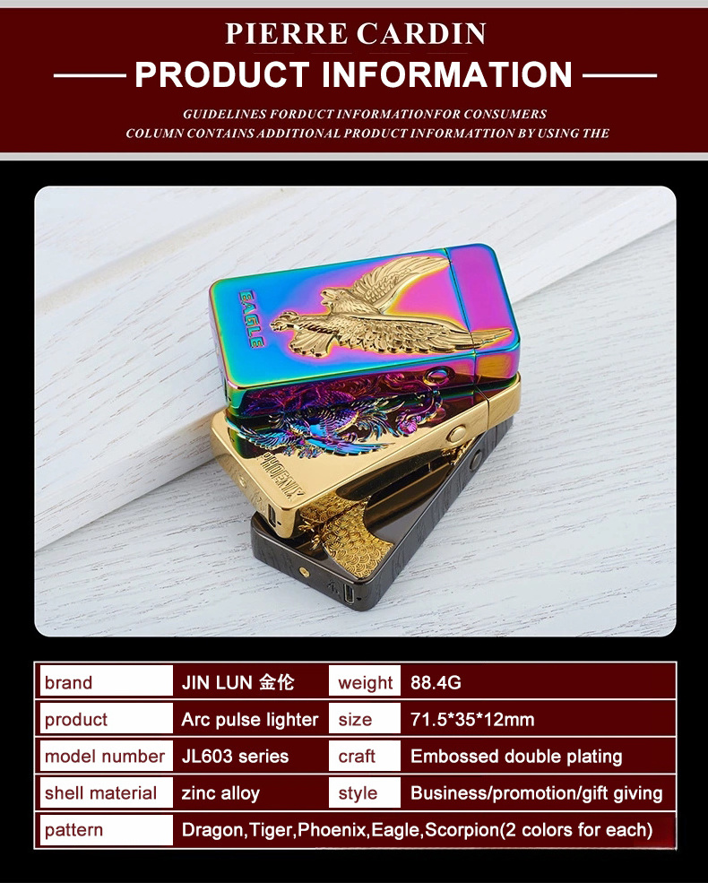 JL 603 Electric Lighter USB Rechargeable Windproof Plasma Lighter with Battery Indicator for Fire, Cigarette Unique pattern