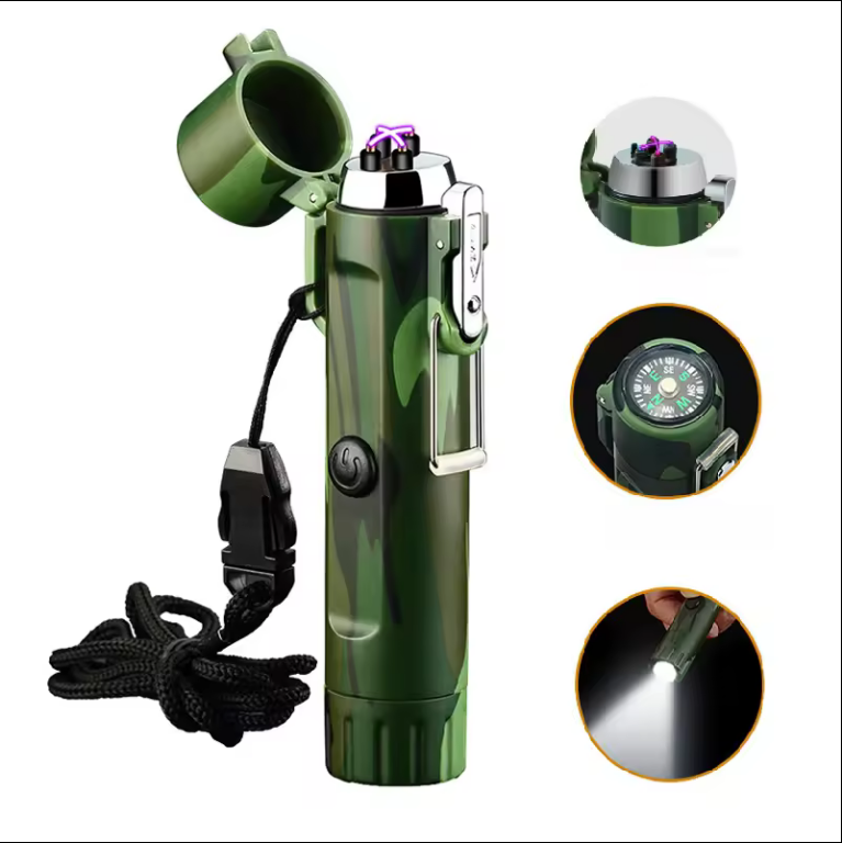 JL320 Plasma Lighter Windproof Waterproof USB Rechargeable Flameless Dual Arc for Camping Survival Tactical