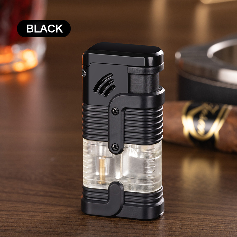 Cigar lighter Triple Jet Flame  Visible Transparent Gas Chamber Windproof Lighter With Cigar Punch