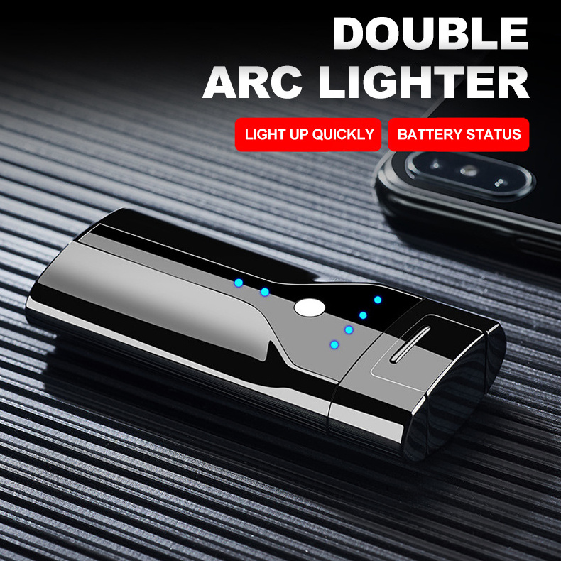 HL-308 Touch the battery indicator usb recharge dual arc  lighter