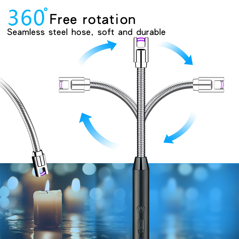 Rechargeable ignition lighter with metal bend pipe pulse ignition stick outdoor windproof