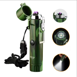 JL320 OEM/ODM Portable Waterproof Camo Double Arc Compass Flashlight Travel Outdoor Electronic Lighter Igniter