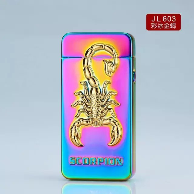 Tiger picture golden can customized different design Rechargeable Windproof Plasma Lighter for cigarettes