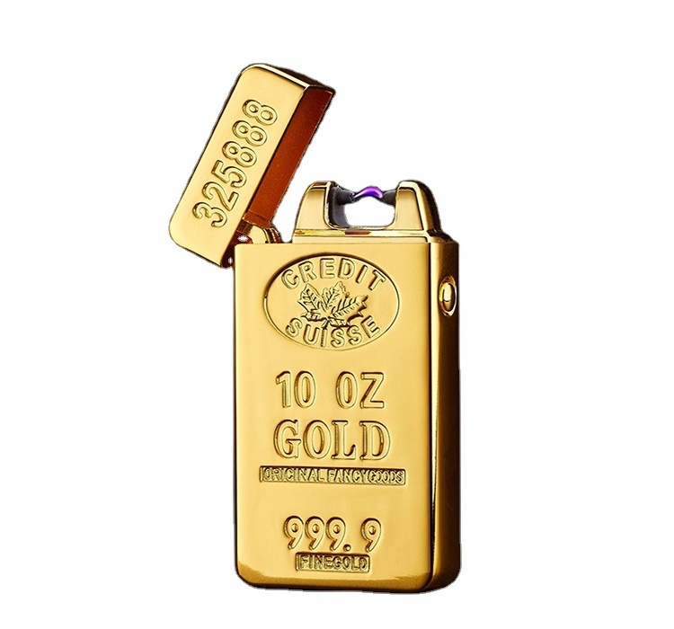 Gold Bar plasma lighter Rechargeable Lighter Double Arc Electric Flameless Windproof Lighter 688