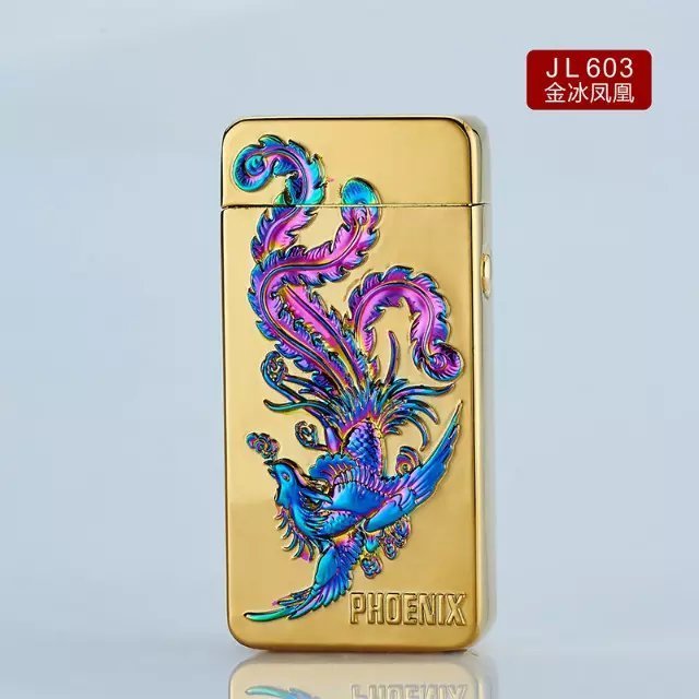 Tiger picture golden can customized different design Rechargeable Windproof Plasma Lighter for cigarettes