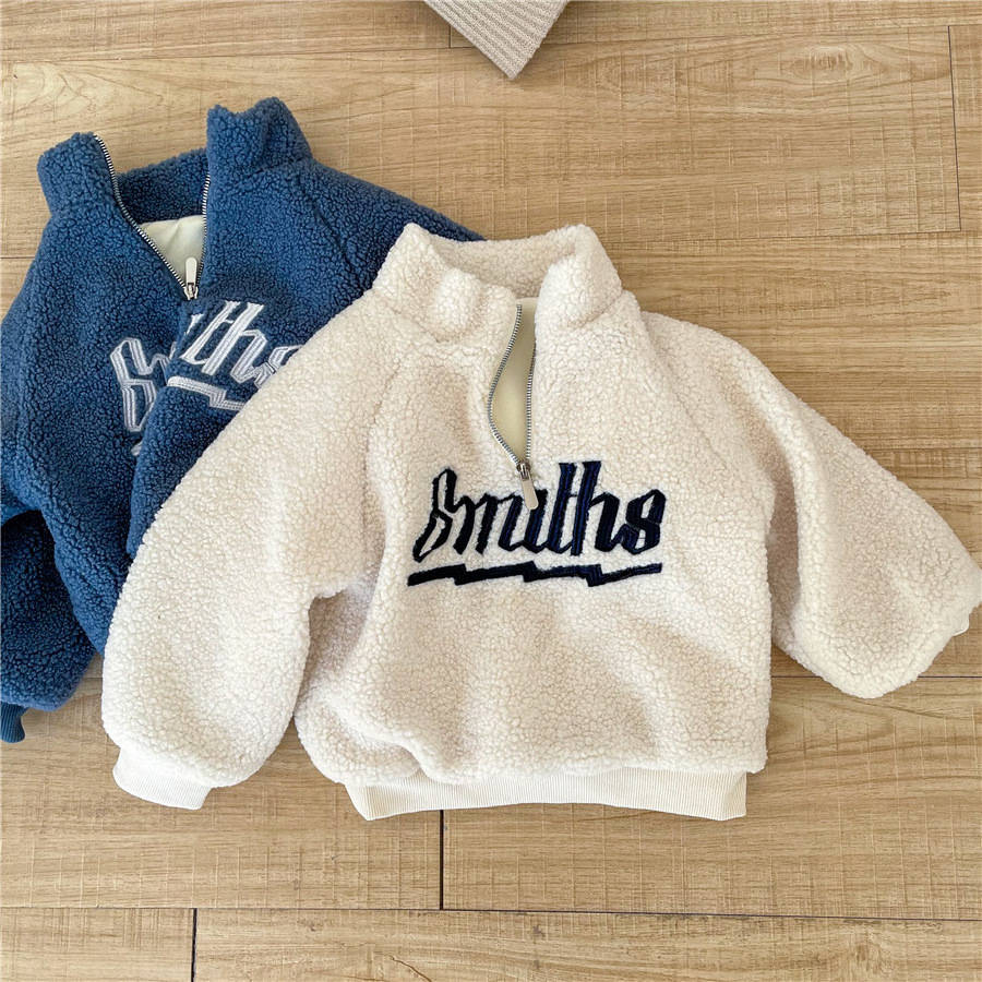 Hot sale winter child warm clothes kids hoodies toddler baby girl fleece zipper turtleneck letter print sweatshirt