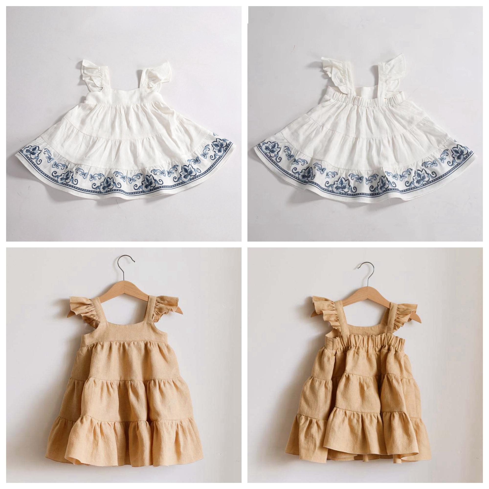 Baby Girl Dress 1-6Y Solid Linen Cotton Ruffle Sleeve Kids Dresses for Summer Princess Party Dress Toddler Girl A-Line Sundress