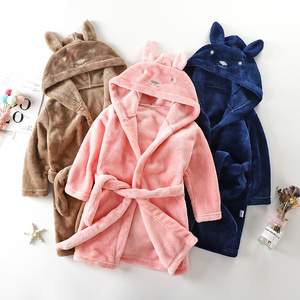 Cute Cartoon Autumn Winter Kids Sleepwear Double-sided Flannel Children Bathrobes Thick Warm Long Sleeve Hooded Bathrobe Pajama