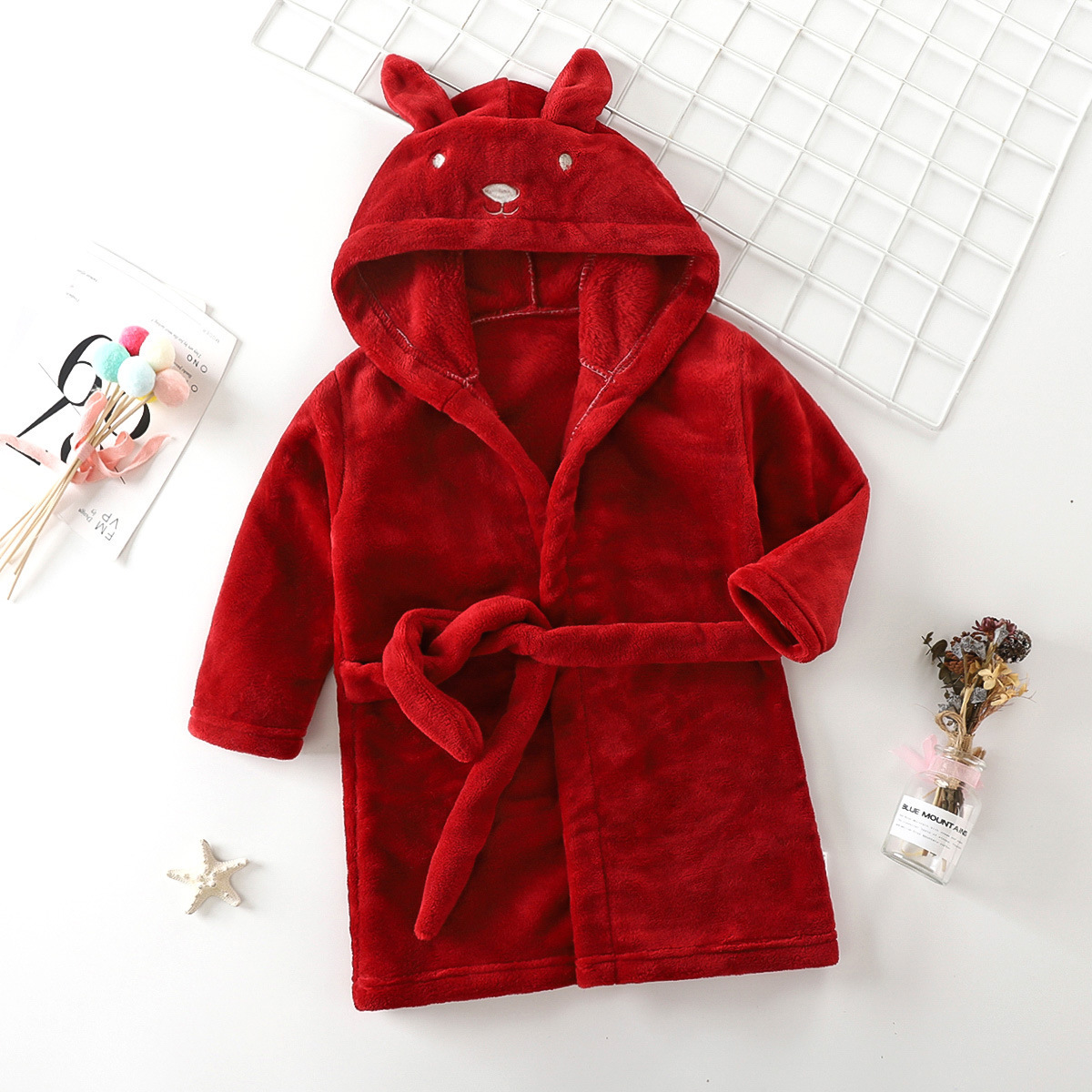 Cute Cartoon Autumn Winter Kids Sleepwear Double-sided Flannel Children Bathrobes Thick Warm Long Sleeve Hooded Bathrobe Pajama