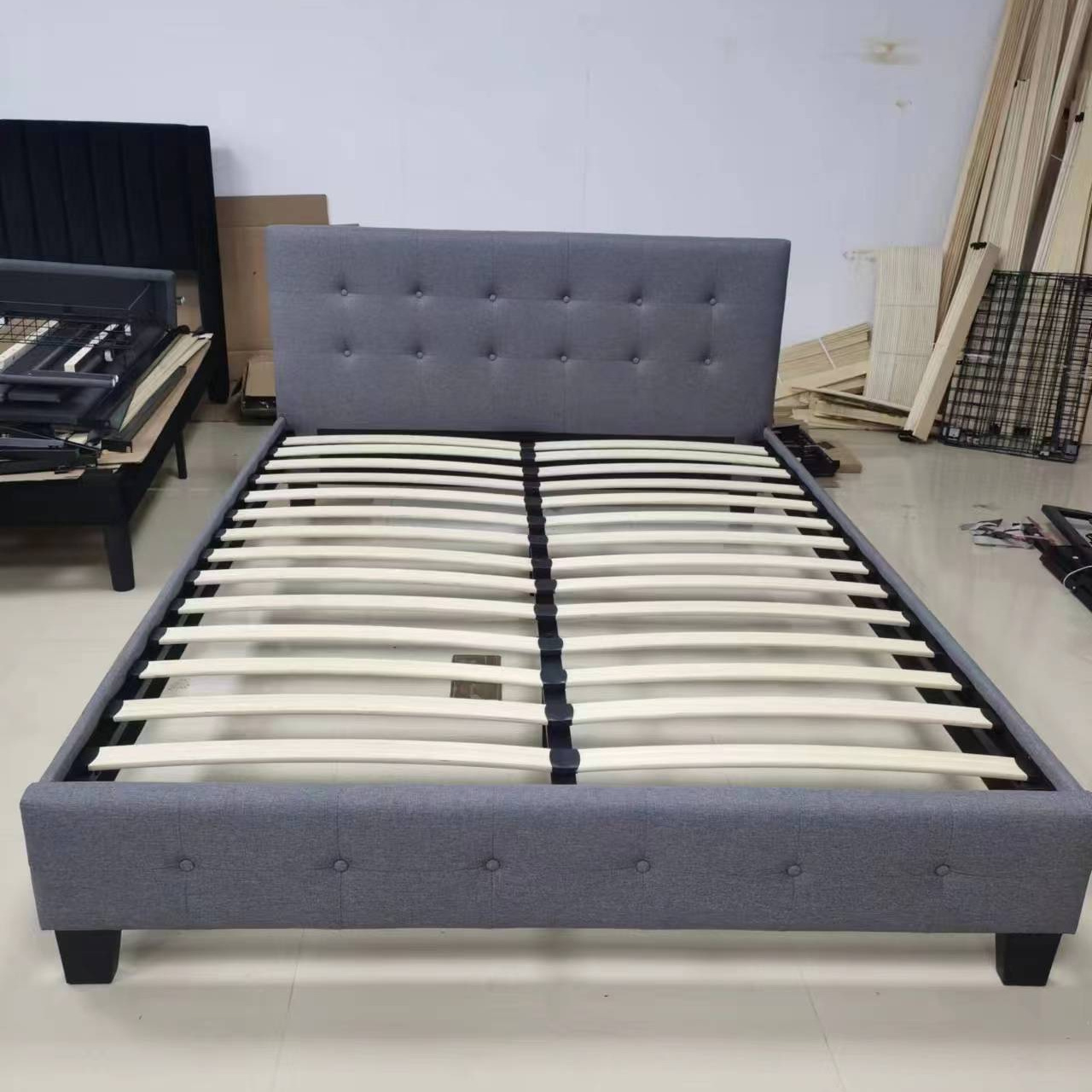 Manufacturers european style single multifunctional upholstered queen king size bed frame