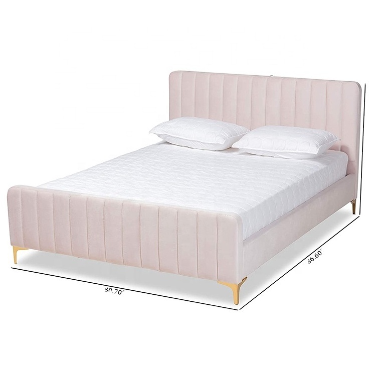 Luxury Modern Bed Complet Pour Fille De Style Lit Room Furniture Linen Tufted Wood Pink King Size Velvet Bed Lit