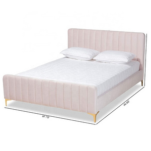 Luxury Modern Bed Complet Pour Fille De Style Lit Room Furniture Linen Tufted Wood Pink King Size Velvet Bed Lit