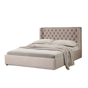 High Quality Upholstered Bed Frame Royal Headboard Queen King Platform Tufted Bed Upholstered Wood Pine Modern Soft Bed Wooden