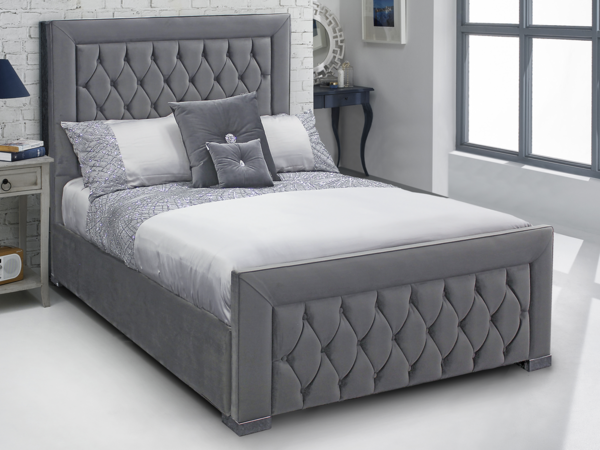 Dark grey velvet fabric Italian design  fabric king size queen upholstered Bunk bed frame bedroom with tufted headboard