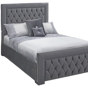 Dark grey velvet fabric Italian design  fabric king size queen upholstered Bunk bed frame bedroom with tufted headboard