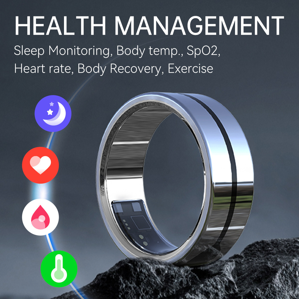 Fitness Tracking Touch Sensor Heart Rate Monitoring Pedometer 20mAh Battery APP Control Smart Ring