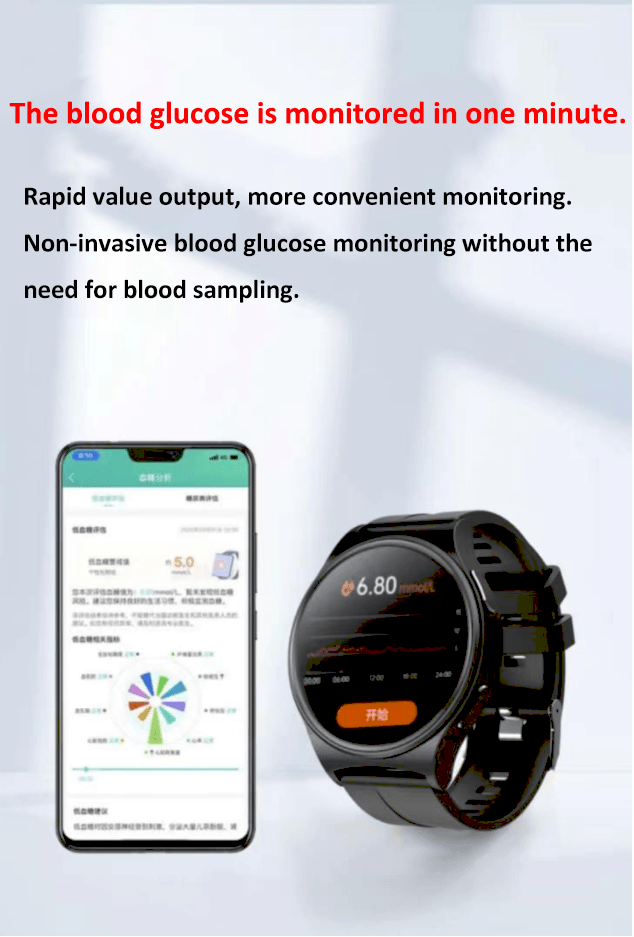 Health monitoring Blood Glucose Monitor Healthcare Watch Amoled Blood Oxygen Tracking Elderly Watch