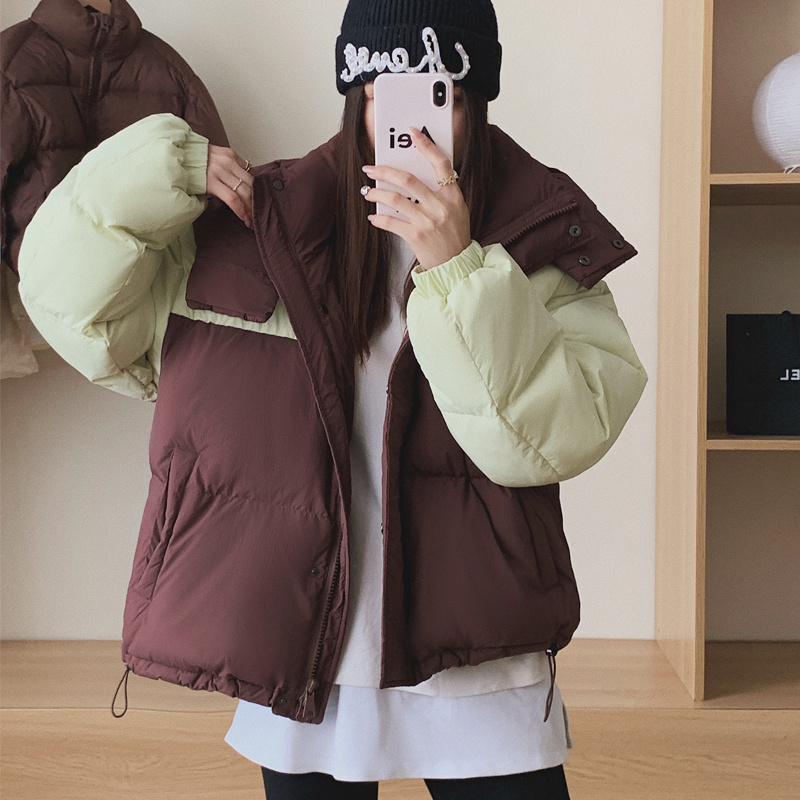 New Winter Women's Stand Collar Cut Pu Bubble Down Jacket Women's Down Jacket Stock lots