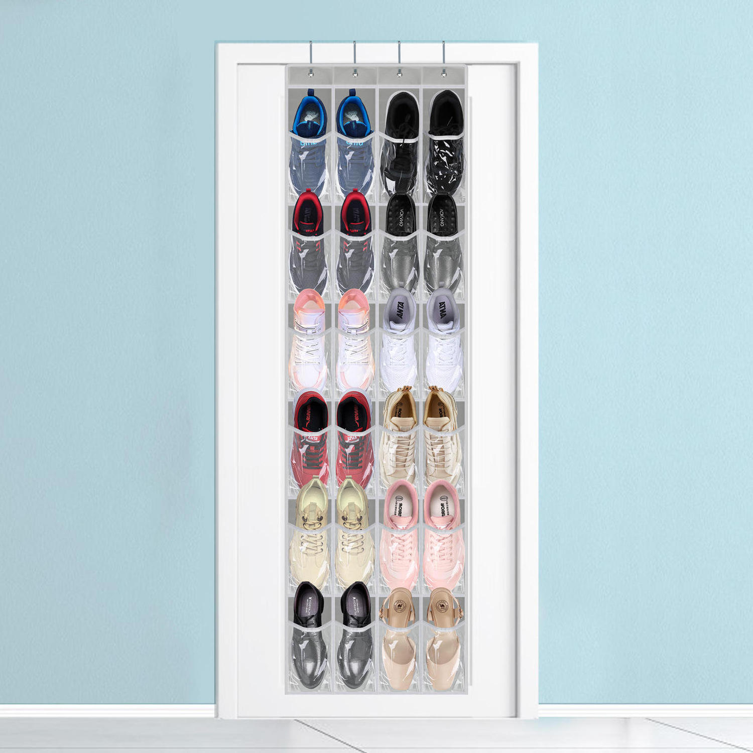 24 Pockets Non-woven PVC Wall Hanging Slipper Storage Bags Behind Door Shoe Rack Simple Shoe Organizer