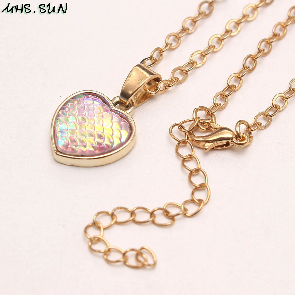 Adorable Heart Unicorn Mermaid Tail Pendants Kids Girls Long Chain Necklace Charm Baby Child Alloy Chain Necklace