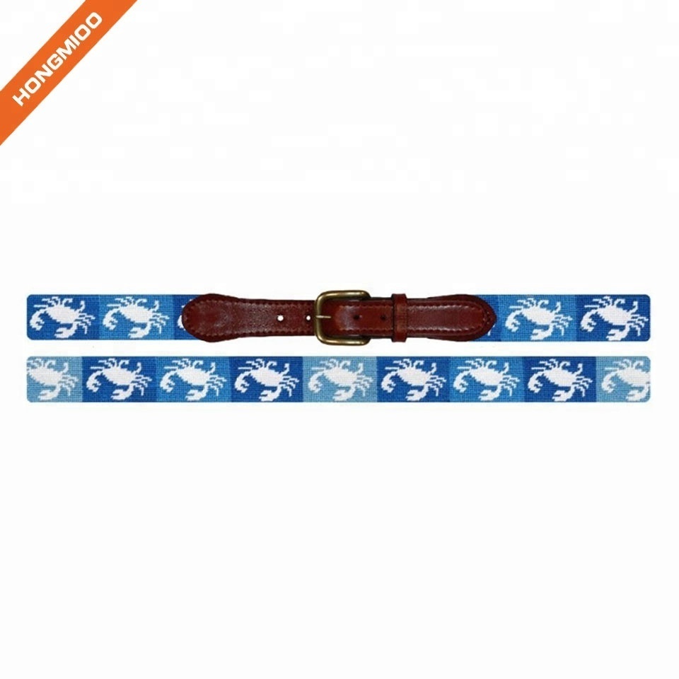 Mens Cute Crab Needlepoint Design Top Grain Leather Belts By Hongmioo